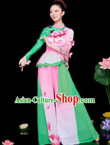 Traditional Chinese Folk Dance Stage Show Green Clothing Yangko Dance Costume for Women