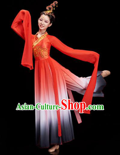 Chinese Traditional Umbrella Dance Water Sleeve Red Dress Classical Dance Stage Performance Costume for Women