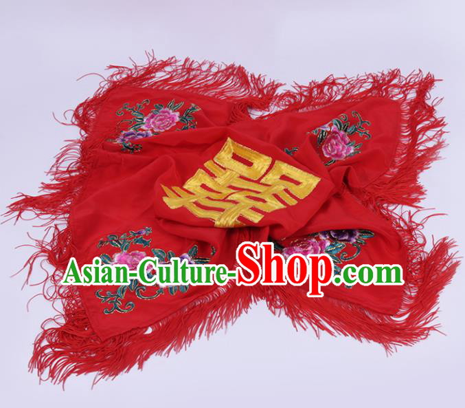 Chinese Traditional Peking Opera Bride Red Head Cover Classical Beijing Opera Headwear for Women
