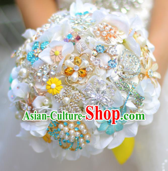 Top Grade Wedding Bridal Bouquet Hand Emulational White Flowers Ball Tied Bouquet Flowers for Women