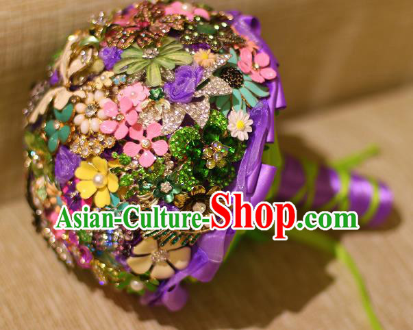 Top Grade Wedding Bridal Bouquet Hand Crystal Flowers Ball Tied Bouquet Flowers for Women