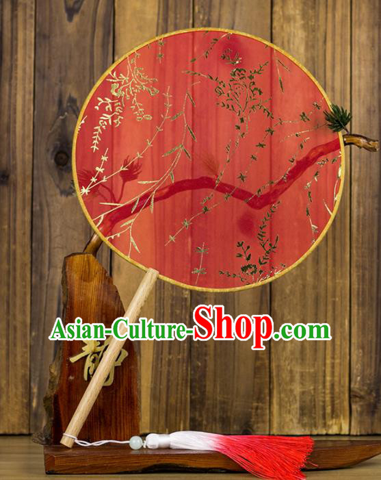 Chinese Traditional Wedding Red Round Fans Classical Bride Palace Fan for Women