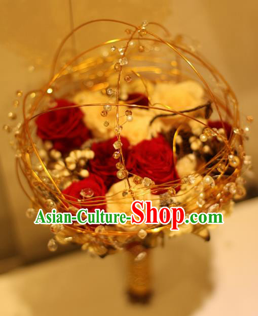 Chinese Traditional Wedding Bridal Bouquet Hand Roses Flowers Bunch for Women