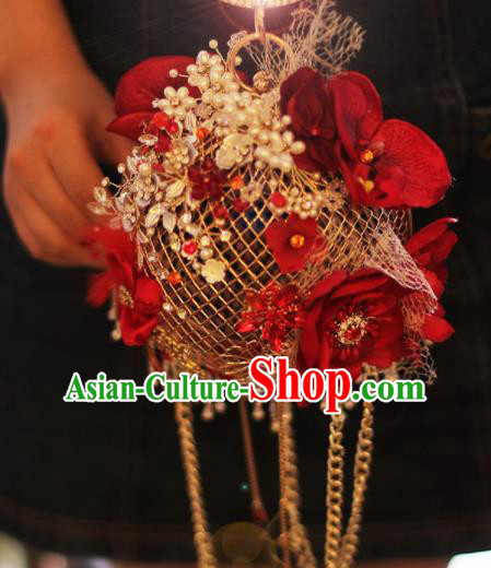 Chinese Traditional Wedding Bridal Bouquet Hand Red Flowers Cabas for Women