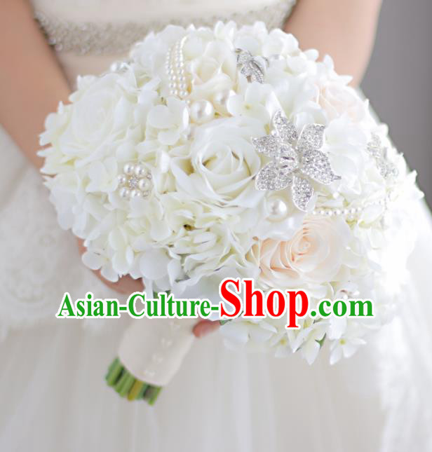 Top Grade Wedding Bridal Bouquet Hand White Flowers Bunch for Women