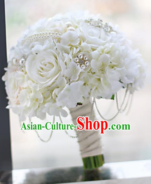 Top Grade Wedding Bridal Bouquet Hand White Flowers Bunch for Women