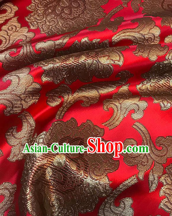 Asian Chinese Twine Lotus Pattern Red Brocade Fabric Traditional Silk Fabric Tang Suit Material