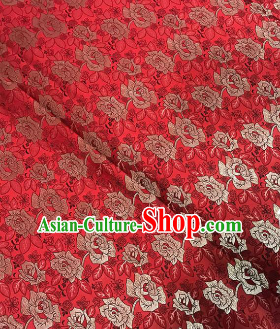 Asian Chinese Royal Roses Pattern Red Brocade Fabric Traditional Silk Fabric Tang Suit Material