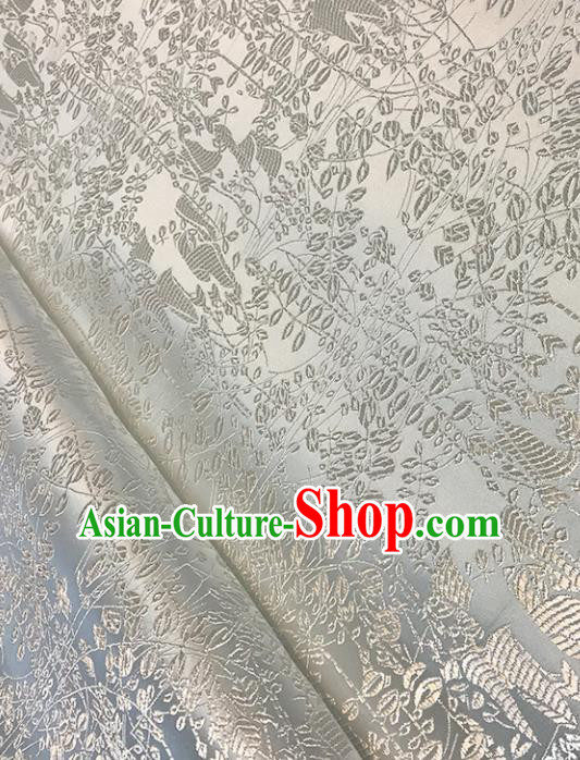 Asian Chinese Royal Leaf Pattern White Brocade Fabric Traditional Silk Fabric Tang Suit Material