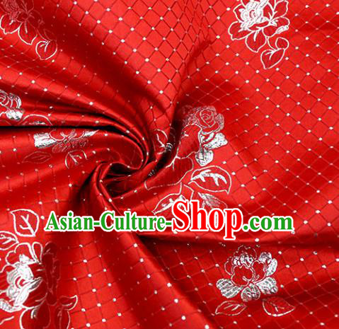 Asian Chinese Royal Roses Pattern Red Brocade Fabric Traditional Silk Fabric Tang Suit Material