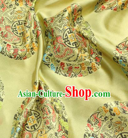 Asian Chinese Royal Round Dragon Pattern Golden Brocade Fabric Traditional Silk Fabric Tang Suit Material