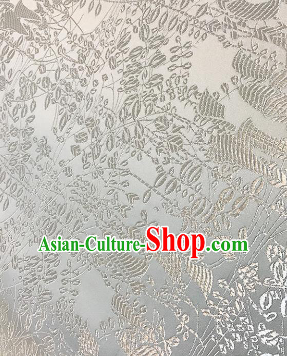 Asian Chinese Royal Leaf Pattern White Brocade Fabric Traditional Silk Fabric Tang Suit Material