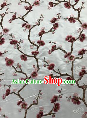 Asian Chinese Suzhou Embroidered Wintersweet Pattern White Silk Fabric Material Traditional Cheongsam Brocade Fabric