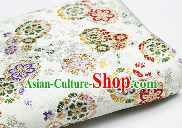 Asian Chinese Royal Cherry Blossom Pattern White Brocade Fabric Traditional Silk Fabric Kimono Material