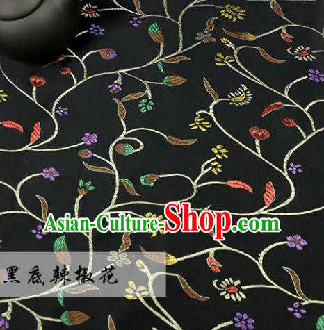 Asian Chinese Royal Pepper Flowers Pattern Black Brocade Fabric Traditional Silk Fabric Tang Suit Material