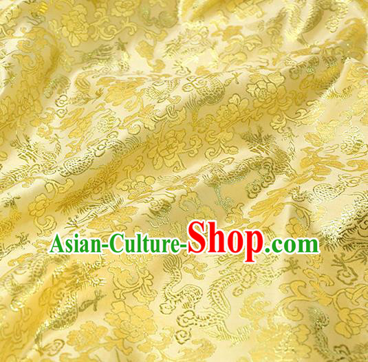 Asian Chinese Royal Dragon Peony Pattern Yellow Brocade Fabric Traditional Silk Fabric Tang Suit Material