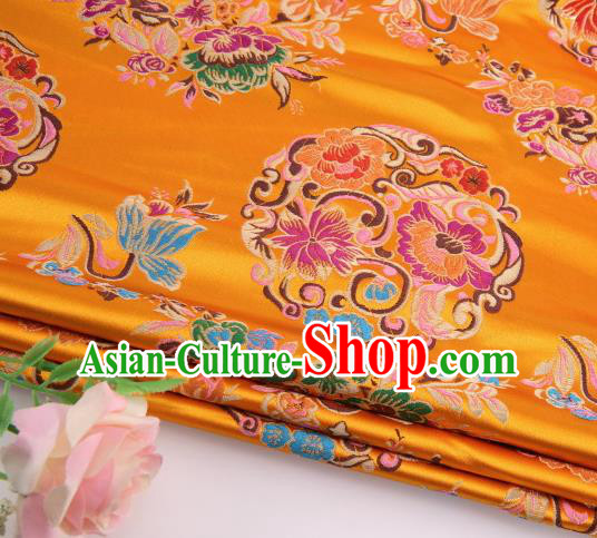 Asian Chinese Traditional Lotus Pattern Golden Satin Nanjing Brocade Fabric Tang Suit Silk Material