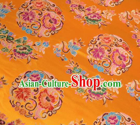 Asian Chinese Traditional Lotus Pattern Golden Satin Nanjing Brocade Fabric Tang Suit Silk Material