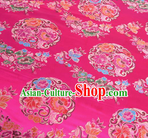 Asian Chinese Traditional Lotus Pattern Rosy Satin Nanjing Brocade Fabric Tang Suit Silk Material