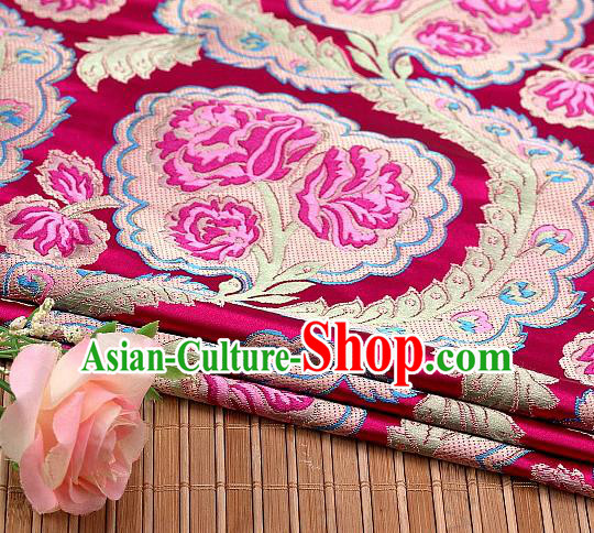 Asian Chinese Traditional Rosy Satin Peony Pattern Nanjing Brocade Fabric Tang Suit Silk Material