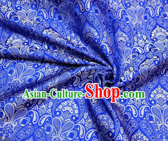 Asian Chinese Traditional Blue Satin Royal Pattern Brocade Fabric Tang Suit Silk Material