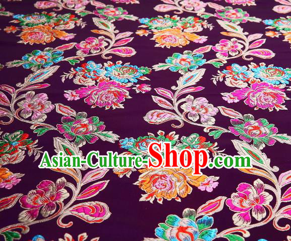 Asian Chinese Traditional Satin Royal Peony Pattern Purple Nanjing Brocade Fabric Tang Suit Silk Material
