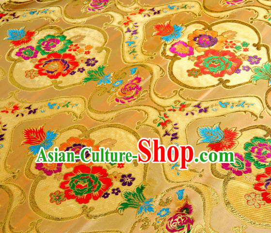 Asian Chinese Traditional Royal Peony Pattern Light Golden Satin Nanjing Brocade Fabric Tang Suit Silk Material