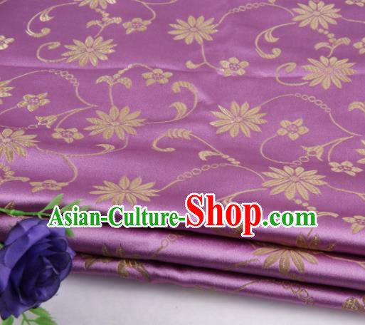 Asian Chinese Traditional Twine Lotus Pattern Violet Satin Brocade Fabric Tang Suit Silk Material