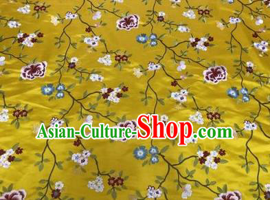 Asian Chinese Traditional Cheongsam Embroidered Flowers Pattern Yellow Brocade Fabric Suzhou Silk Fabric Material