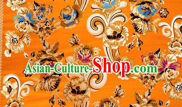 Asian Chinese Traditional Tang Suit Royal Flowers Pattern Golden Nanjing Brocade Fabric Silk Fabric Material