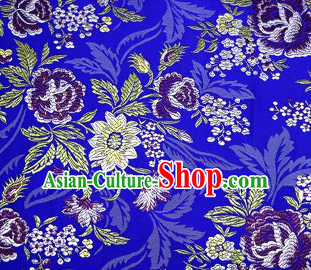 Asian Chinese Traditional Tang Suit Royalblue Nanjing Brocade Fabric Royal Peony Pattern Silk Fabric Material
