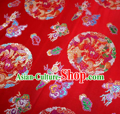 Asian Chinese Traditional Tang Suit Royal Dragons Pattern Red Nanjing Brocade Fabric Silk Fabric Material