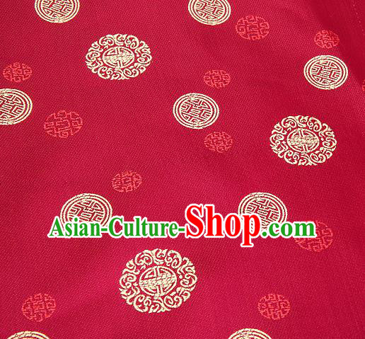 Asian Chinese Traditional Round Pattern Wine Red Brocade Fabric Tang Suit Silk Material