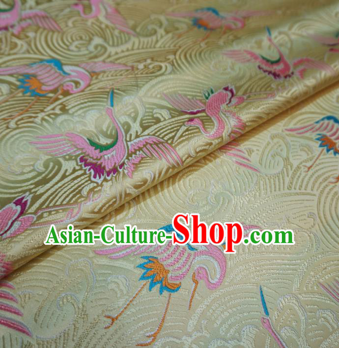 Asian Chinese Traditional Yellow Brocade Fabric Cranes Pattern Tang Suit Silk Material