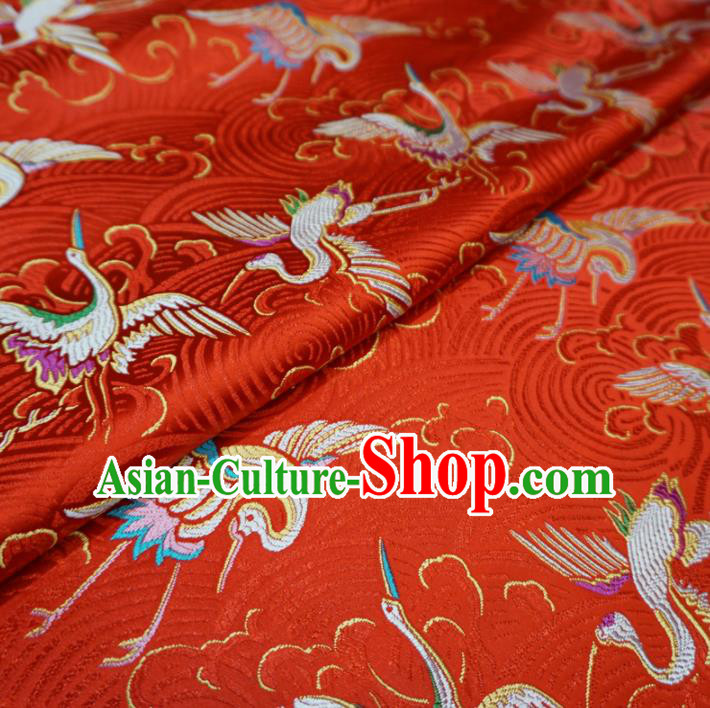 Asian Chinese Traditional Red Brocade Fabric Cranes Pattern Tang Suit Silk Material