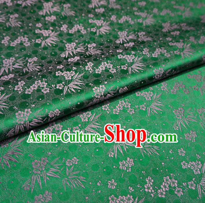 Asian Chinese Traditional Green Brocade Fabric Plum Blossom Bamboo Pattern Tang Suit Silk Material