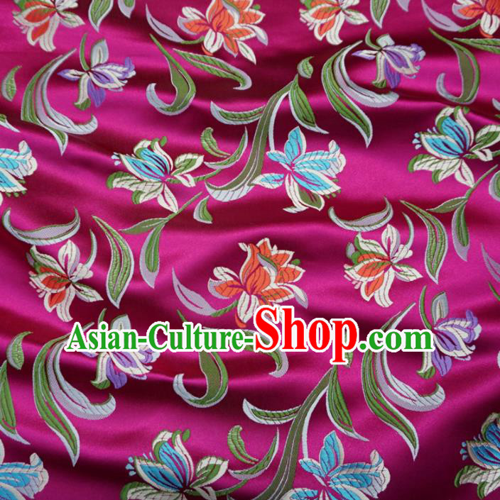 Asian Chinese Traditional Satin Fabric Classical Flowers Pattern Rosy Brocade Tang Suit Silk Material