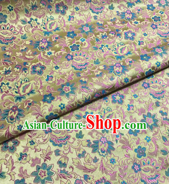 Asian Chinese Classical Scroll Pattern Golden Brocade Traditional Cheongsam Satin Fabric Tang Suit Silk Material