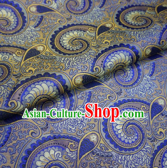 Asian Chinese Classical Conch Design Pattern Royalblue Brocade Traditional Cheongsam Satin Fabric Tang Suit Silk Material