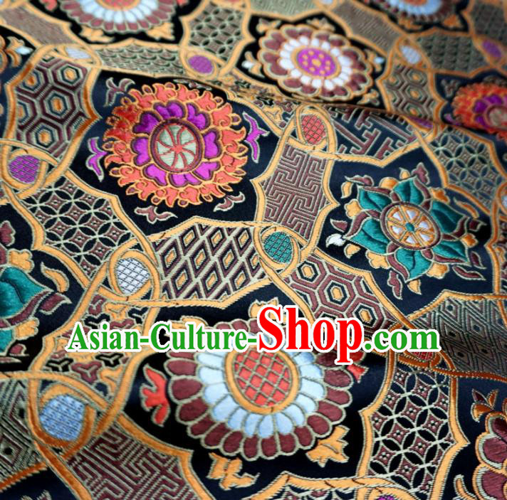 Asian Chinese Traditional Cheongsam Satin Fabric Classical Pattern Black Brocade Tang Suit Silk Material
