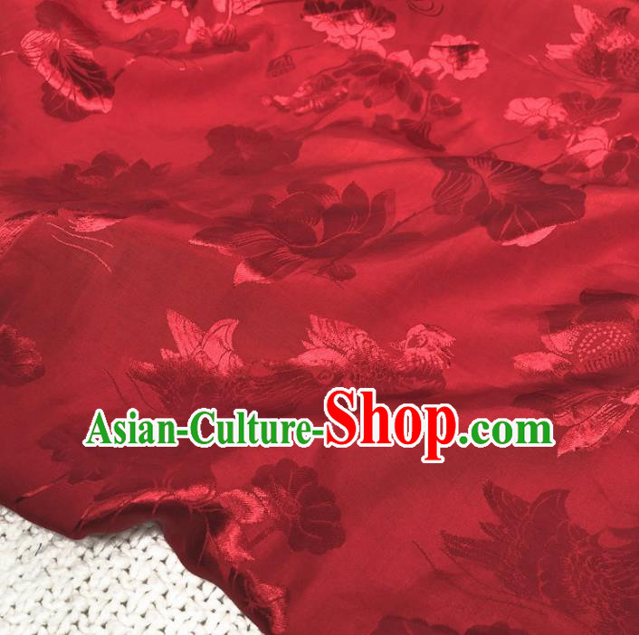 Asian Chinese Classical Lotus Design Pattern Red Brocade Traditional Cheongsam Satin Fabric Tang Suit Silk Material