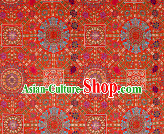 Asian Chinese Classical Buddhism Lotus Pattern Red Nanjing Brocade Traditional Tibetan Robe Satin Fabric Silk Material
