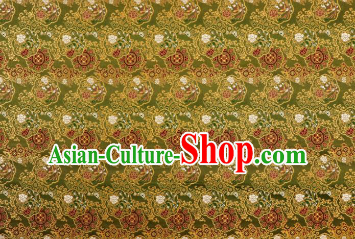 Asian Traditional Classical Phoenix Pattern Nishijin Green Brocade Fabric Japanese Kimono Satin Silk Material