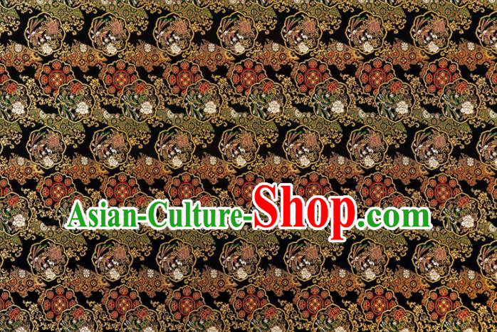 Asian Traditional Classical Phoenix Pattern Nishijin Black Brocade Fabric Japanese Kimono Satin Silk Material