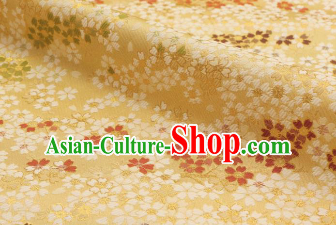 Asian Traditional Classical Sakura Pattern Nishijin Golden Brocade Fabric Japanese Kimono Satin Silk Material