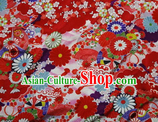 Asian Traditional Classical Pattern Red Tapestry Satin Nishijin Brocade Fabric Japanese Kimono Silk Material