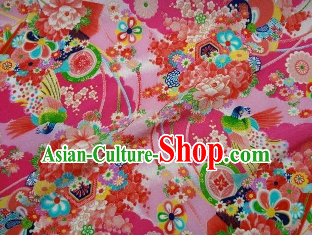 Asian Traditional Classical Peacock Pattern Pink Tapestry Satin Brocade Fabric Japanese Kimono Silk Material