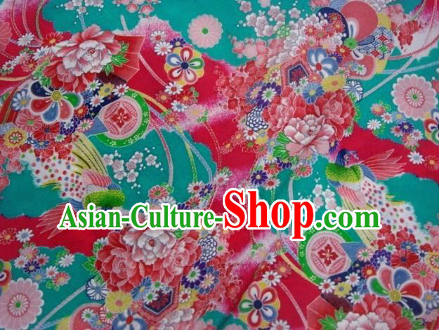 Asian Traditional Classical Peacock Pattern Blue Tapestry Satin Brocade Fabric Japanese Kimono Silk Material
