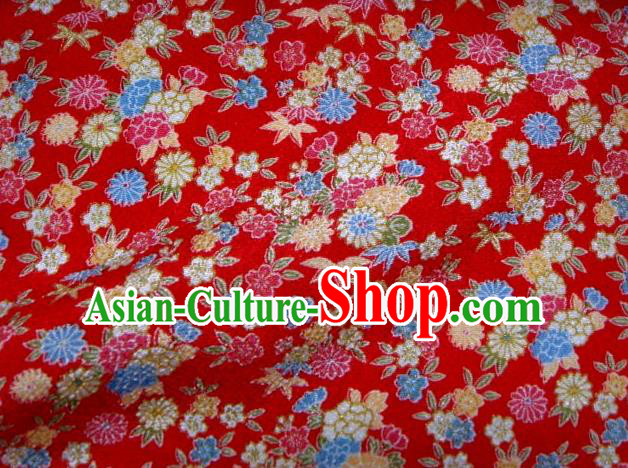 Asian Traditional Classical Daisy Pattern Red Brocade Tapestry Satin Fabric Japanese Kimono Silk Material