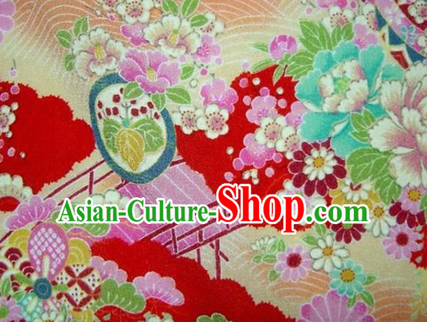 Asian Traditional Classical Peony Pattern Red Brocade Tapestry Satin Fabric Japanese Kimono Silk Material